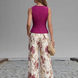 Alicia - Rose Pink Sleeveless Top with Floral Wide-Leg Pants Set