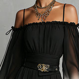Odette - Off-Shoulder Ombre Chiffon Jumpsuit