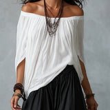Tina - White Off-the-Shoulder Top with Relaxed Lantern Pants Set