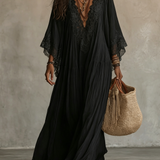 Aurora - Elegant Black Batwing Maxi Dress