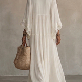 Celeste - Ivory Chiffon Maxi Dress with Batwing Sleeves