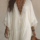 Celeste - Ivory Chiffon Maxi Dress with Batwing Sleeves