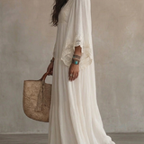 Celeste - Ivory Chiffon Maxi Dress with Batwing Sleeves