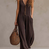 Retro Ruffled V-Neck Wide-Leg Jumpsuit