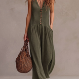 Retro Ruffled V-Neck Wide-Leg Jumpsuit