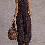 Retro Ruffled V-Neck Wide-Leg Jumpsuit