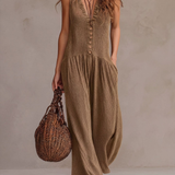 Retro Ruffled V-Neck Wide-Leg Jumpsuit