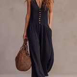 Retro Ruffled V-Neck Wide-Leg Jumpsuit