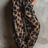 Relaxed Black Animal Print Halter Neck Chiffon Wide-Leg Jumpsuit