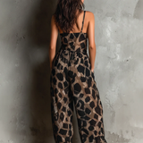 Relaxed Black Animal Print Halter Neck Chiffon Wide-Leg Jumpsuit
