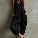 Black Sleeveless Hooded Lantern Jumpsuit with Relaxed Fit