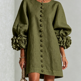 Francesca | Mini Dress with Floral Accents and Button Details