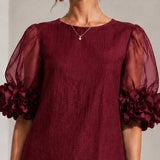 Philippa | Mini Dress with Floral Cuffs and Puff Sleeves