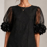 Persephone | Mini Dress with Floral Cuffs and Puff Sleeves