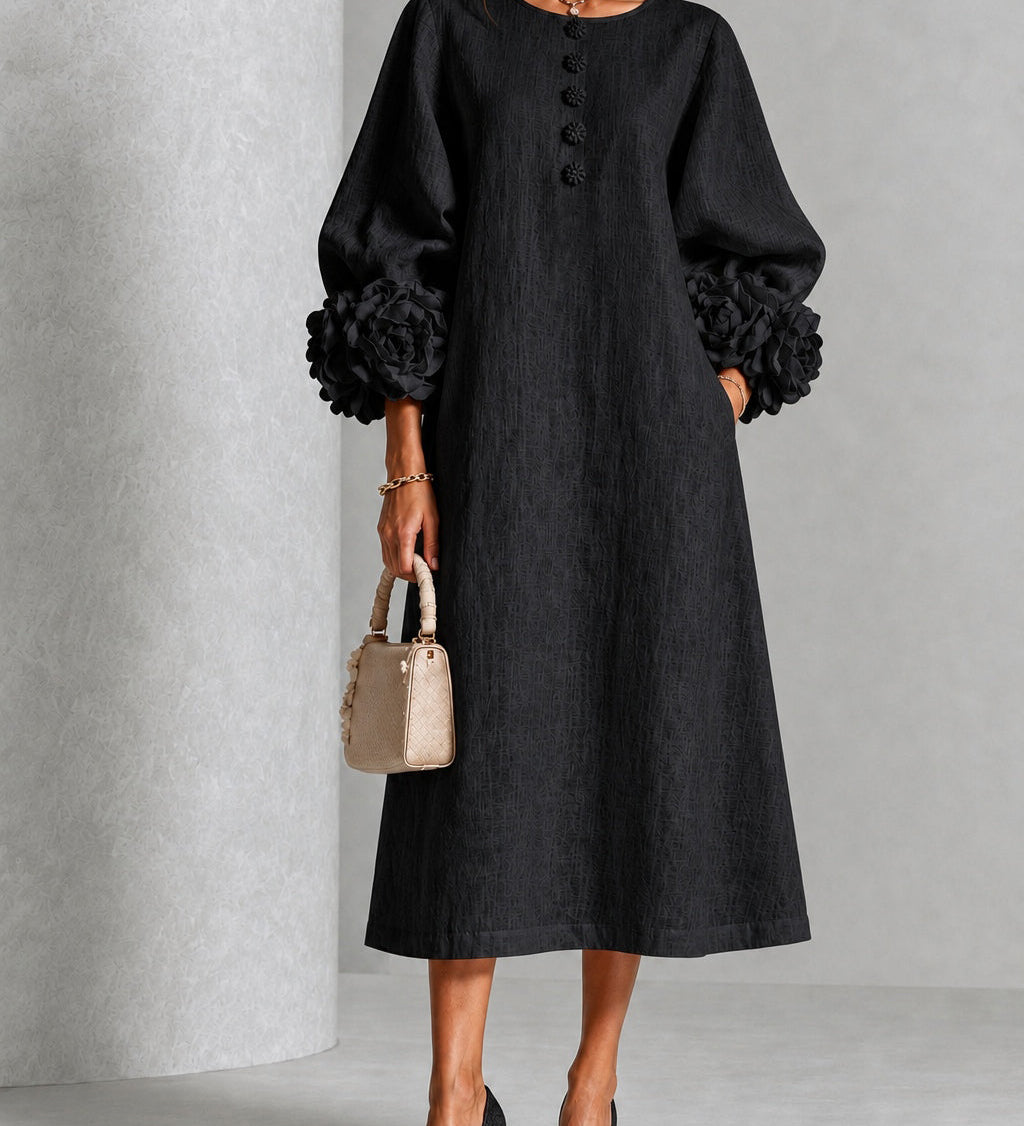 Adriana | Midi Dress with Floral Cuffs