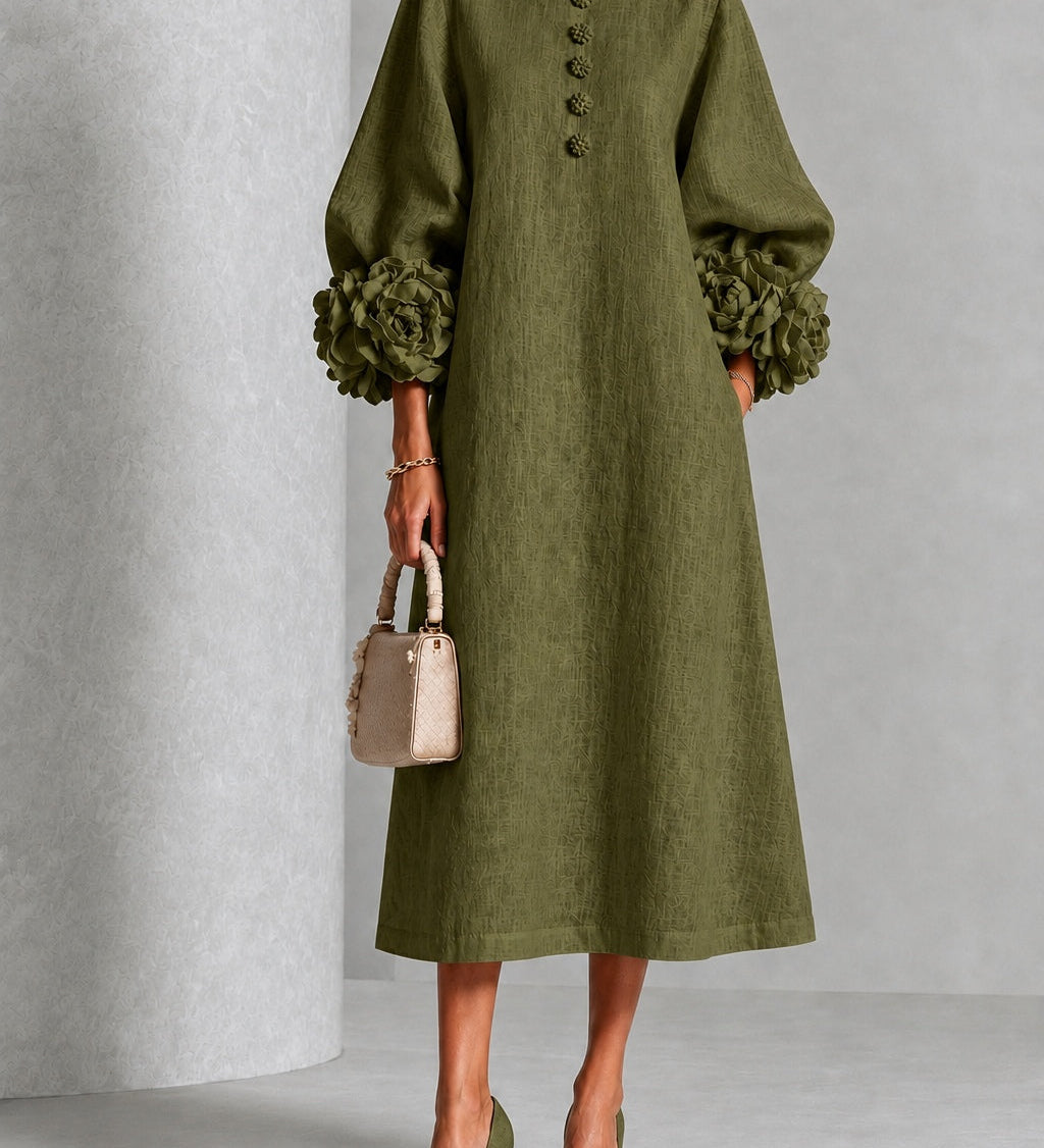 Wilhelmina | Midi Dress with Floral Cuffs