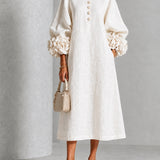Henrietta | Midi Dress with Floral Cuffs and Button Detail