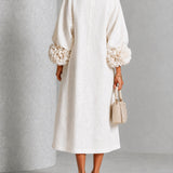 Henrietta | Midi Dress with Floral Cuffs and Button Detail