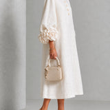 Henrietta | Midi Dress with Floral Cuffs and Button Detail