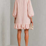 Rosalyn | Mini Dress with Floral Buttons and Puff Sleeves
