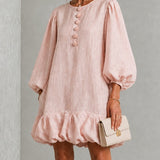 Rosalyn | Mini Dress with Floral Buttons and Puff Sleeves