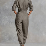 Cotton-Linen Blend Long Sleeve Jumpsuit