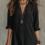 Bohemian Maxi Dress with Black Button-Front Detail