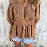 Eliza - Pleated Button-Down Blouse