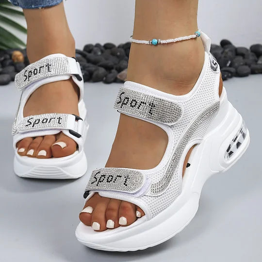 Audrina - Crystal-Embellished Orthopedic Platform Sandals