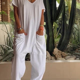 Easygoing V-Neck Solid Jumpsuit