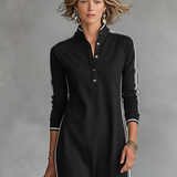 Delia - Maxi Dress with Button-Collar Sweatshirt Design