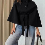 THELMAT - Wool Cape with Front Buckle Belt