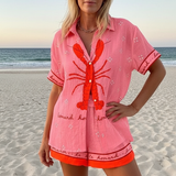 Pink Lobster Print Short Set in Rose