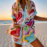 Olive - Watercolor Heart Print Short Set