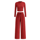MIRELAT - Ribbed Knit Long Sleeve Cropped Top