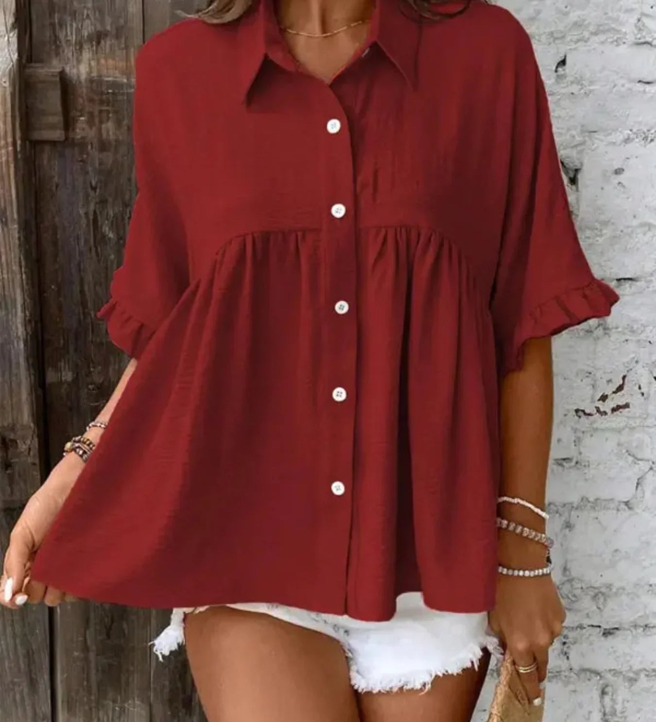 Ellasa - Plus Size Ruffle Button-Up Blouse for Casual Wear