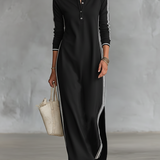 Delia - Maxi Dress with Button-Collar Sweatshirt Design