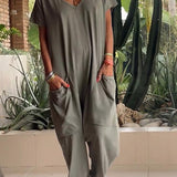 Easygoing V-Neck Solid Jumpsuit
