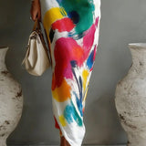 Mara - Asymmetrical Abstract Print Maxi Dress