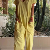 Easygoing V-Neck Solid Jumpsuit
