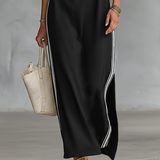 Delia - Maxi Dress with Button-Collar Sweatshirt Design