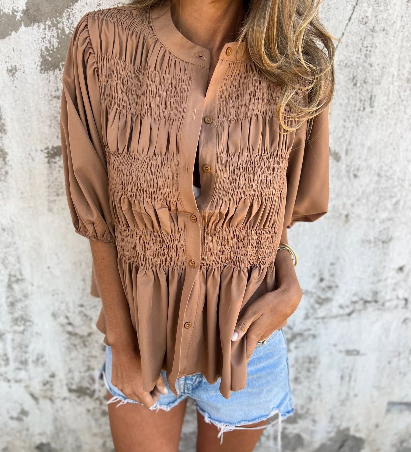 Eliza - Pleated Button-Down Top