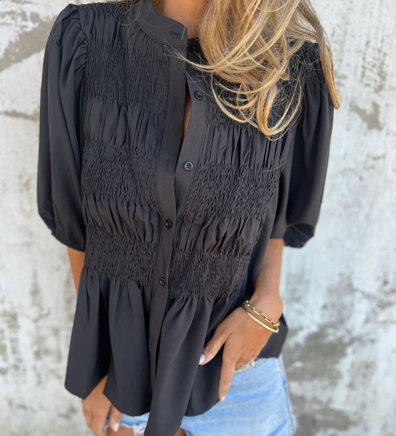 Eliza - Pleated Button-Down Top