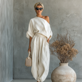 Alina - Off-Shoulder Linen Two-Piece Ensemble