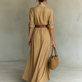 Sally - Maxi Dress with Long Sleeves and Lapel Collar