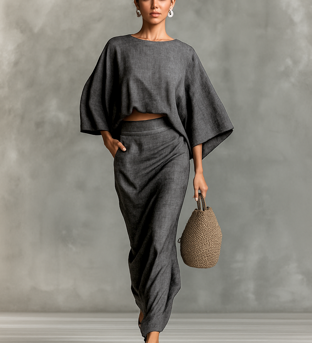 Sabrina - Cotton-Linen Crop Top and Trousers Ensemble