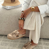 Poppy - Suede Fringe Slip-On Mules" can be rewritten as "Poppy - Suede Fringe Easy Slip-On Mules.