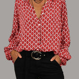 Elvira - V-Neck Blouse with Geometric Design