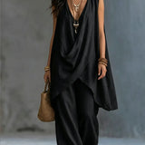 Genevieve - Draped Top with Wide-Leg Pants Ensemble