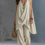 Genevieve - Draped Top with Wide-Leg Pants Ensemble